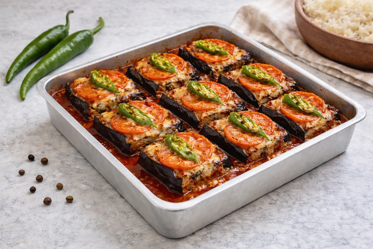 Imam Bayıldı - Eggplant stuffed with vegetable ragu