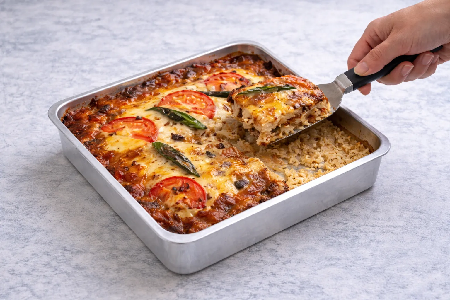 Baked Rice - Buttered rice with vegetables and cheese
