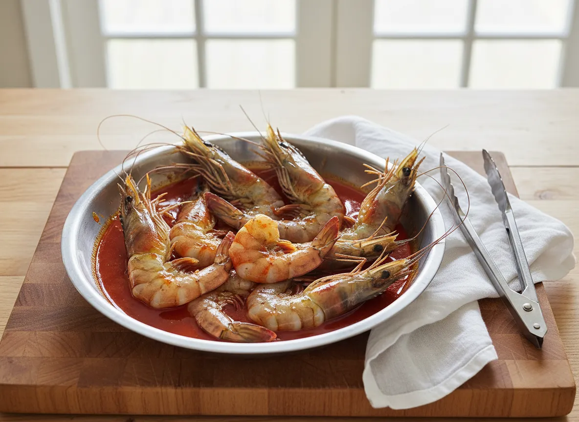 Karides - Raw tiger prawns marinated in chilli oil