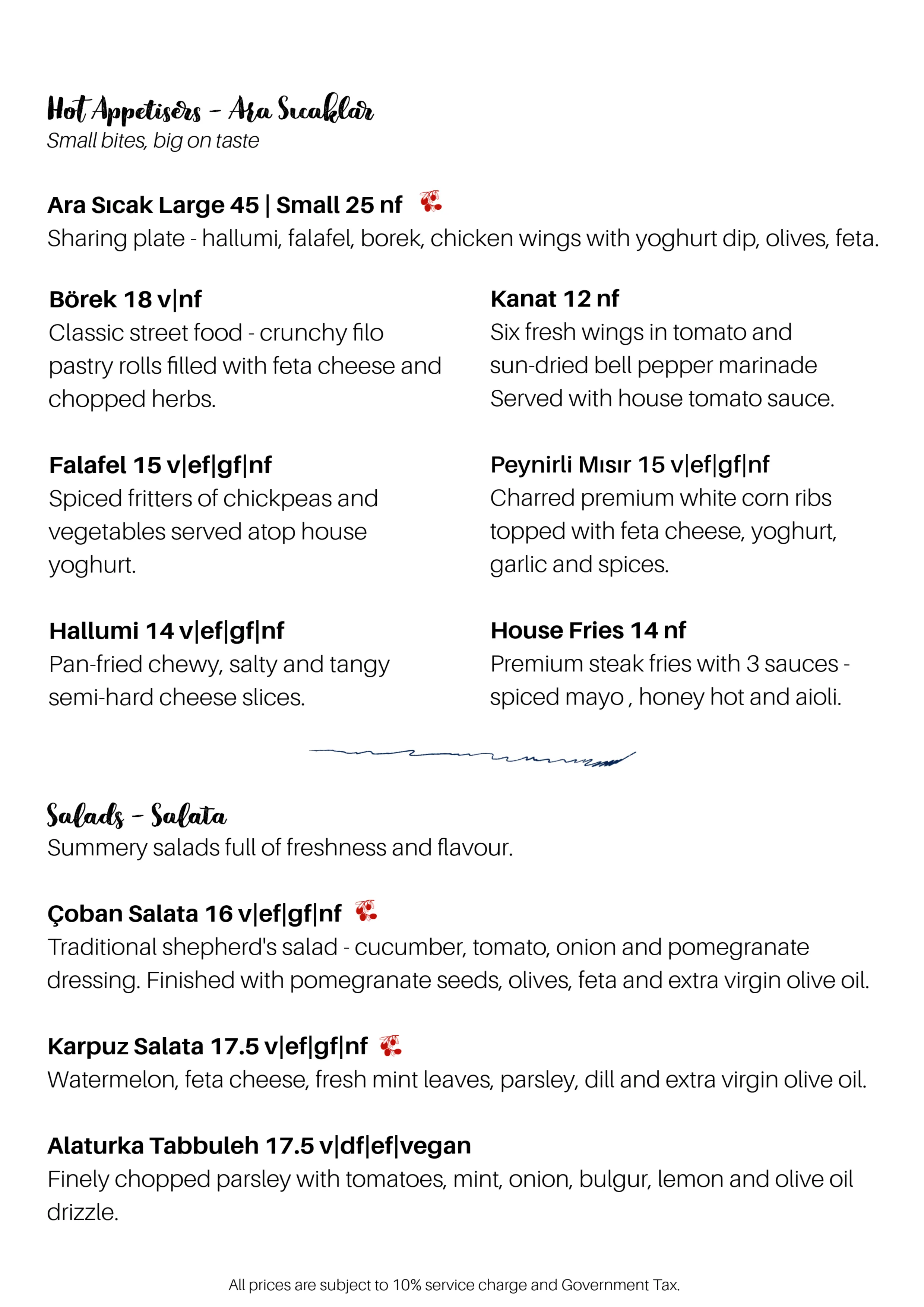 Alaturka Restaurant Menu - Hot Appetisers & Pide