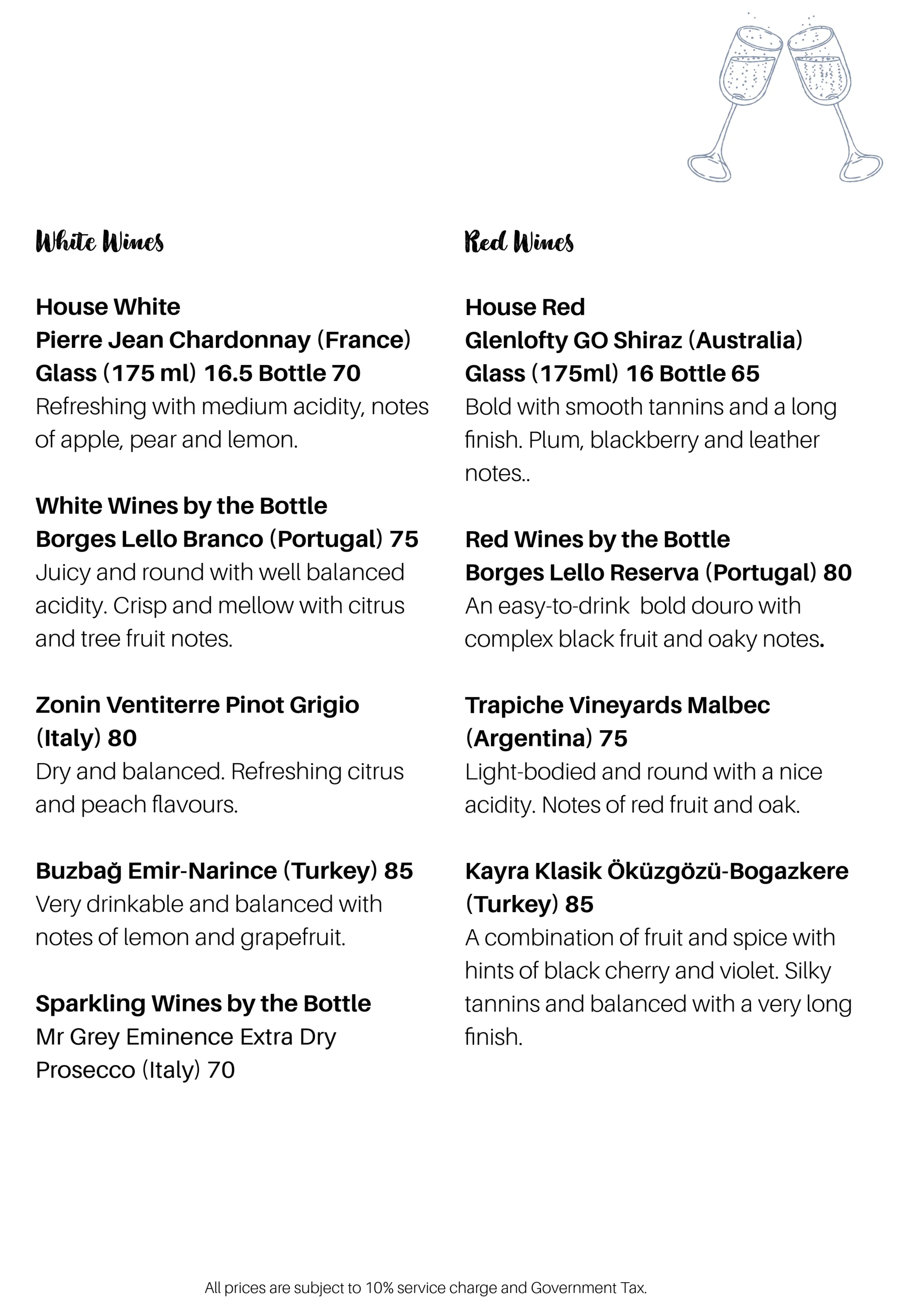 Alaturka Beverage Menu - Wine Selection