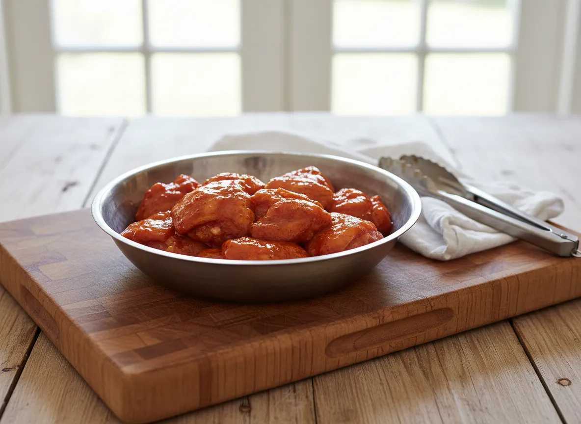 Tavuk Sis - Marinated chicken thigh chunks in chilli red marinade